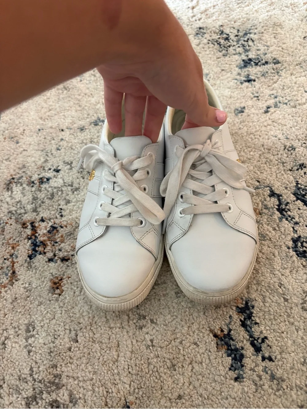 Lauren Ralph Lauren Jansen White Leather Low-Top Sneakers with Gold Logo